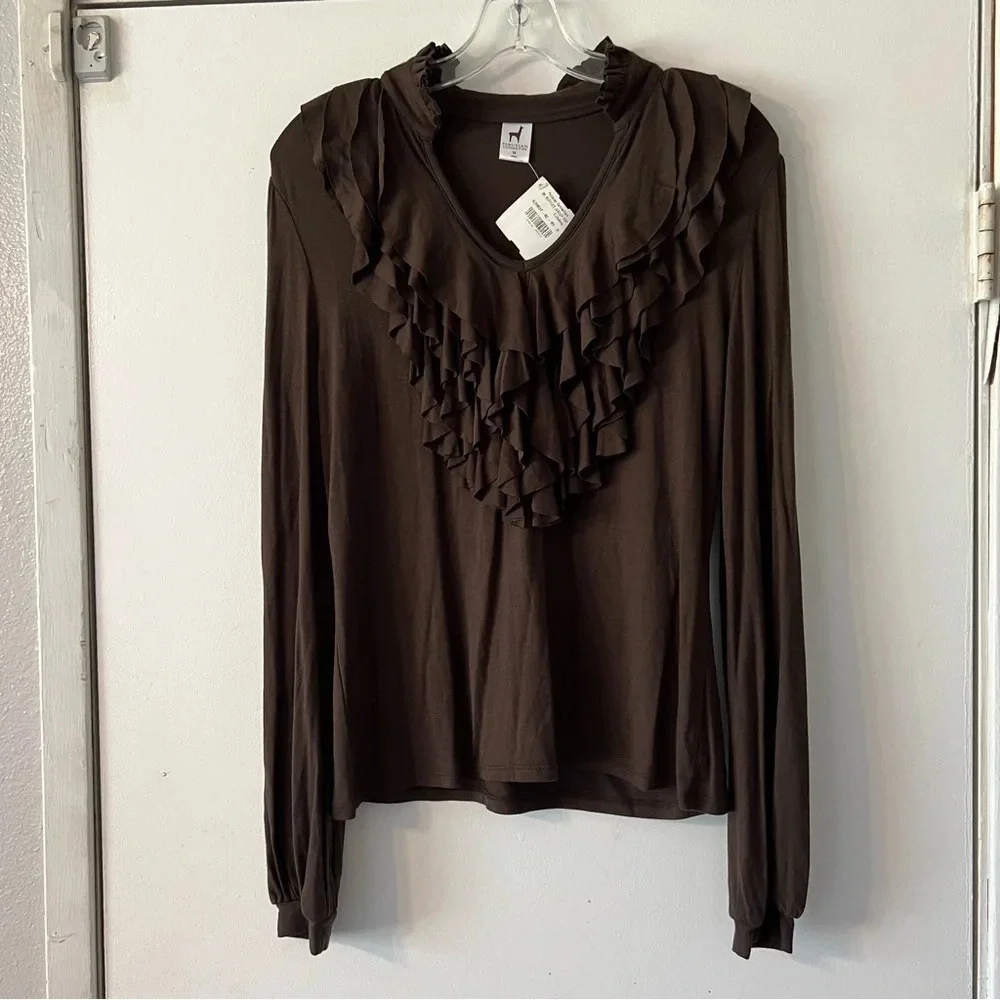 Peruvian Conecction Ruffled Jersey Top